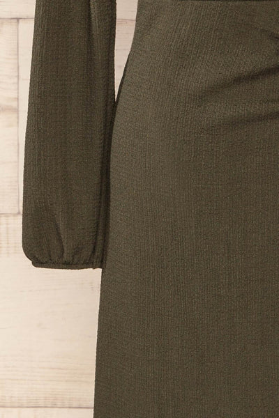 Belfort Green Textured Wrap Midi Dress | La petite garçonne sleeve