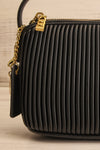 Bella Black Vegan Leather Pleated Handbag | La petite garçonne front close-up