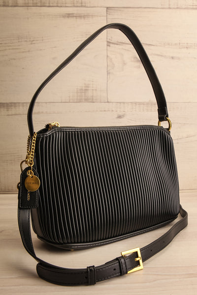 Bella Black Vegan Leather Pleated Handbag | La petite garçonne large side view