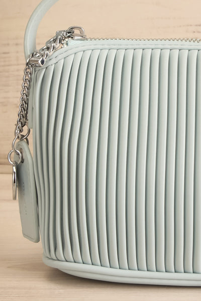 Bella Blue Vegan Leather Pleated Handbag | La petite garçonne front close-up