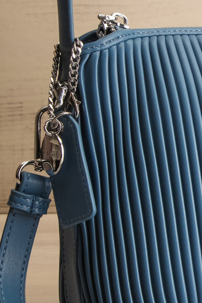 Bella Dusty Blue Vegan Leather Pleated Handbag | La petite garçonne large side close-up
