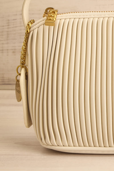 Bella Ivory Vegan Leather Pleated Handbag | La petite garçonne front close-up
