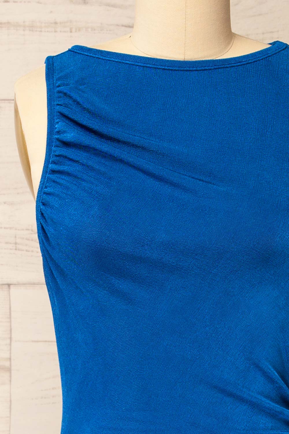 Belleville Sleeveless Ruched Maxi Blue Dress | La petite garçonne front