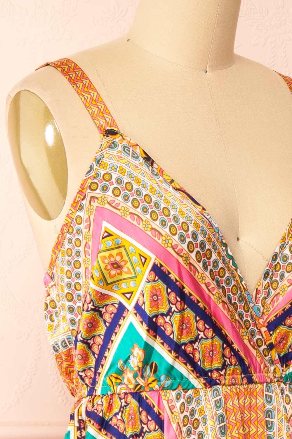 Bellina Short Colourful Satin Dress w/ Asymmetrical Hemline | Boutique 1861 side 