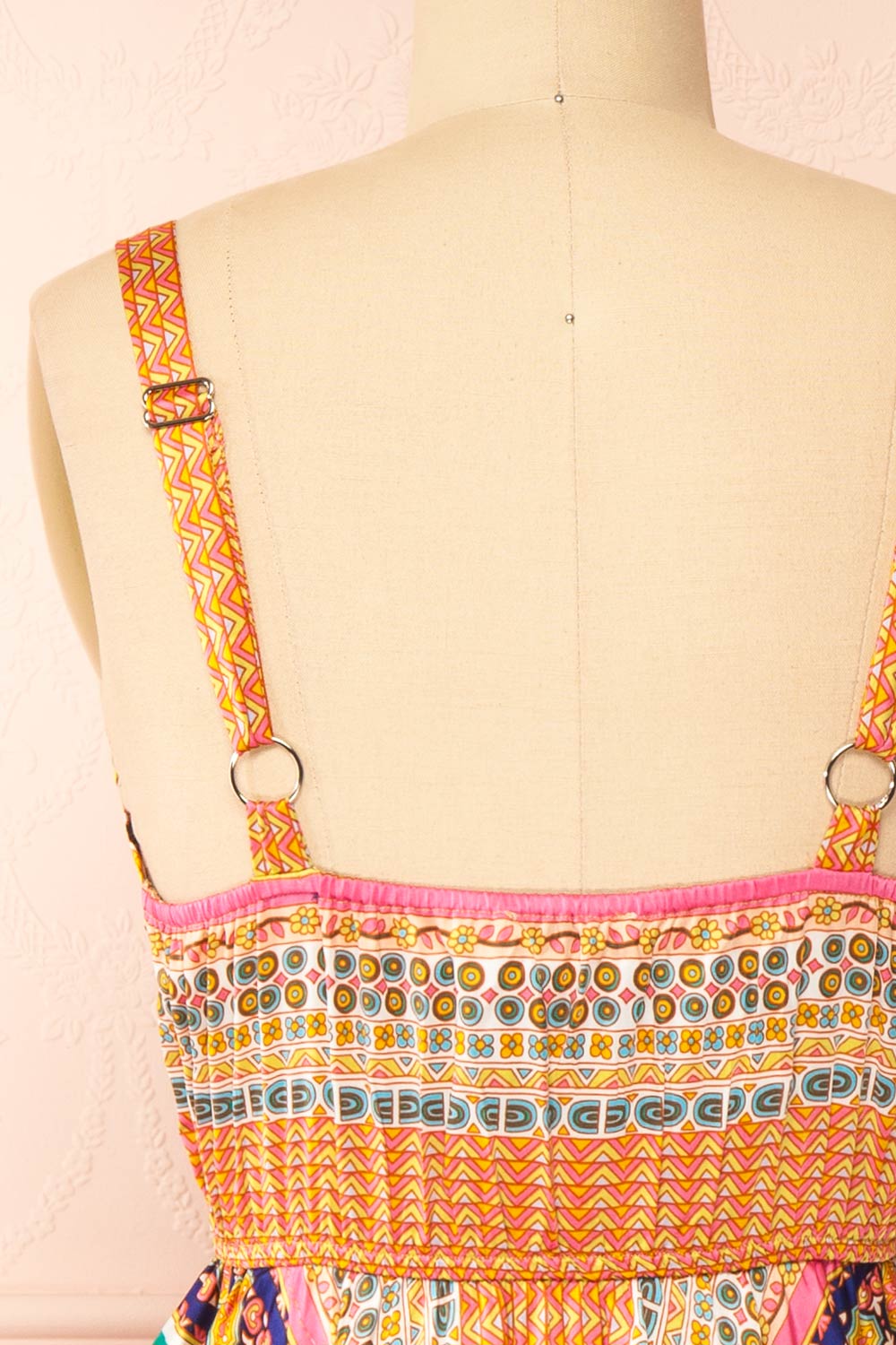 Bellina Short Colourful Satin Dress w/ Asymmetrical Hemline | Boutique 1861 back