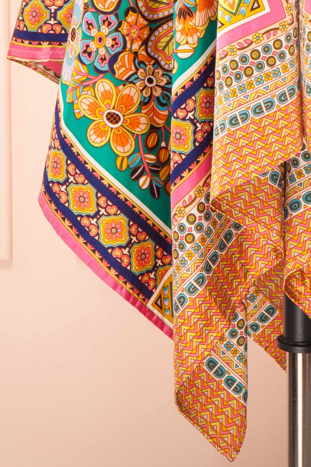 Bellina Short Colourful Satin Dress w/ Asymmetrical Hemline | Boutique 1861 bottom