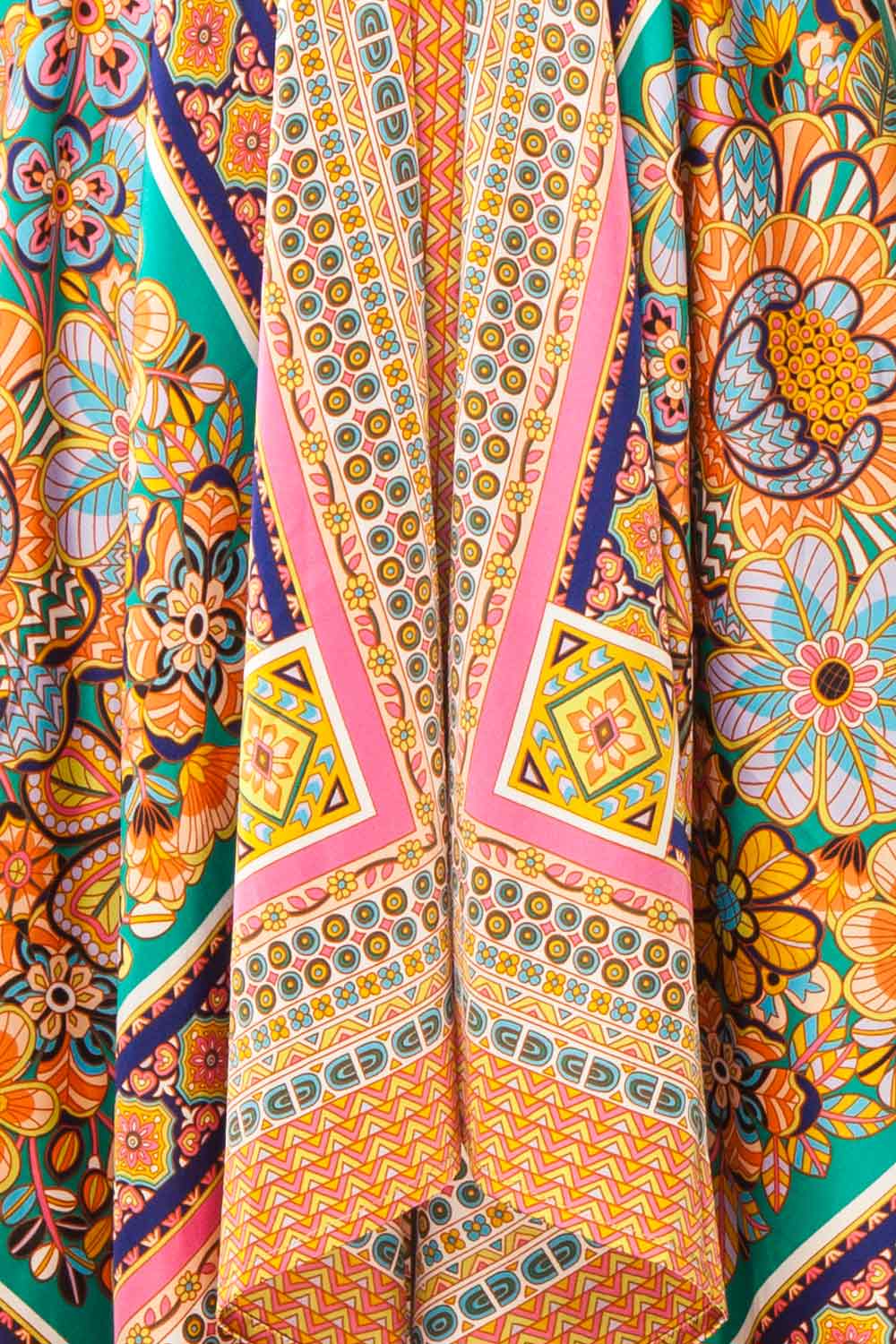Bellina Short Colourful Satin Dress w/ Asymmetrical Hemline | Boutique 1861 fabric 