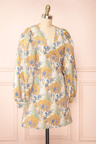 Belova Short Floral Jacquard Wrap Dress | Boutique 1861  side view
