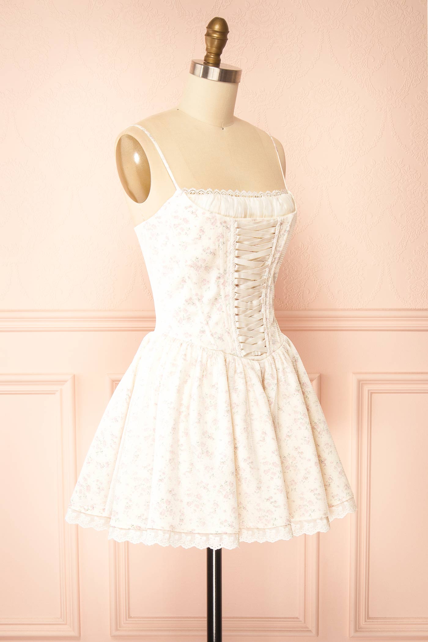 Belvina Short Ivory Corset Dress with Lace Trims | Boutique 1861 side view