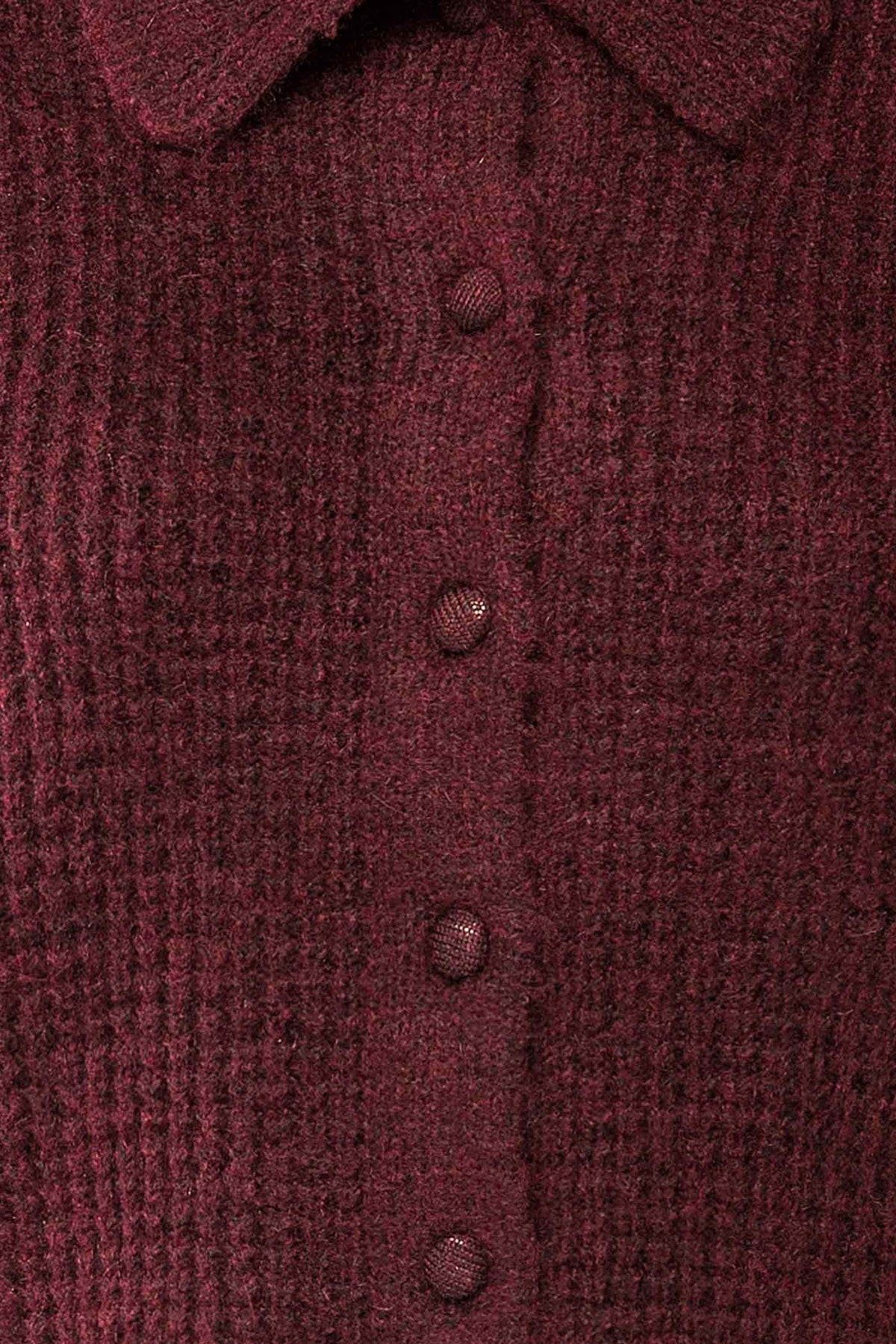 Bercien Burgundy | Waffle-Knit Cardigan with Shirt Collar