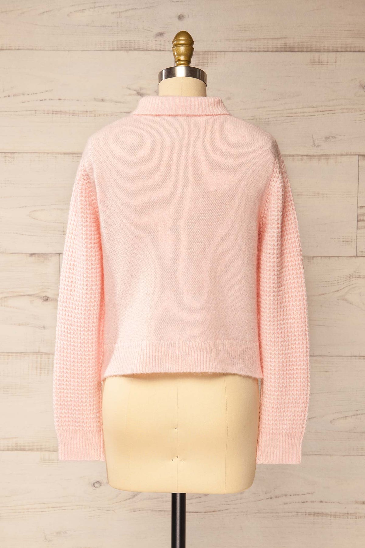 back view of Bercien Pink Waffle-Knit Cardigan with Shirt Collar at La petite garçonne