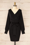 Bergame Black Knitted Wrap Dress | La petite garçonne front view