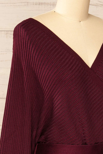Bergame Burgundy Knitted Wrap Dress | La petite garçonne side