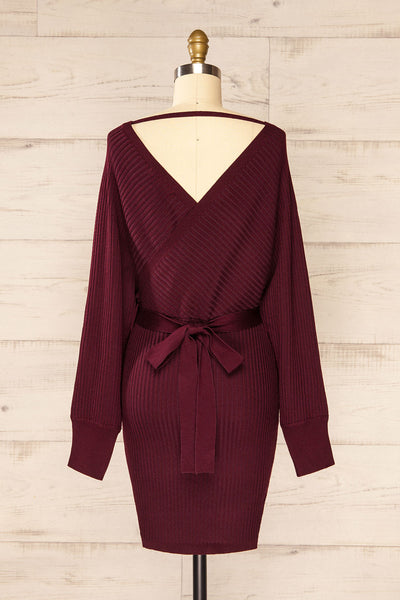 Bergame Burgundy Knitted Wrap Dress | La petite garçonne back view