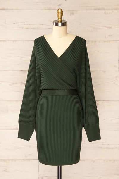 Bergame Green Knitted Wrap Dress | La petite garçonne front view