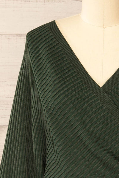 Bergame Green Knitted Wrap Dress | La petite garçonne front close-up