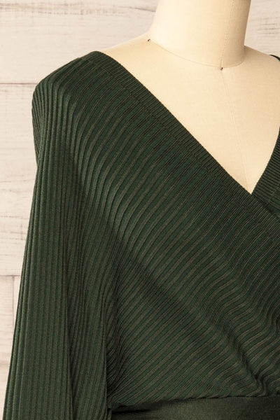 Bergame Green Knitted Wrap Dress | La petite garçonne side close-up