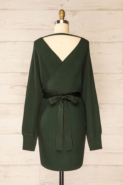 Bergame Green Knitted Wrap Dress | La petite garçonne back view