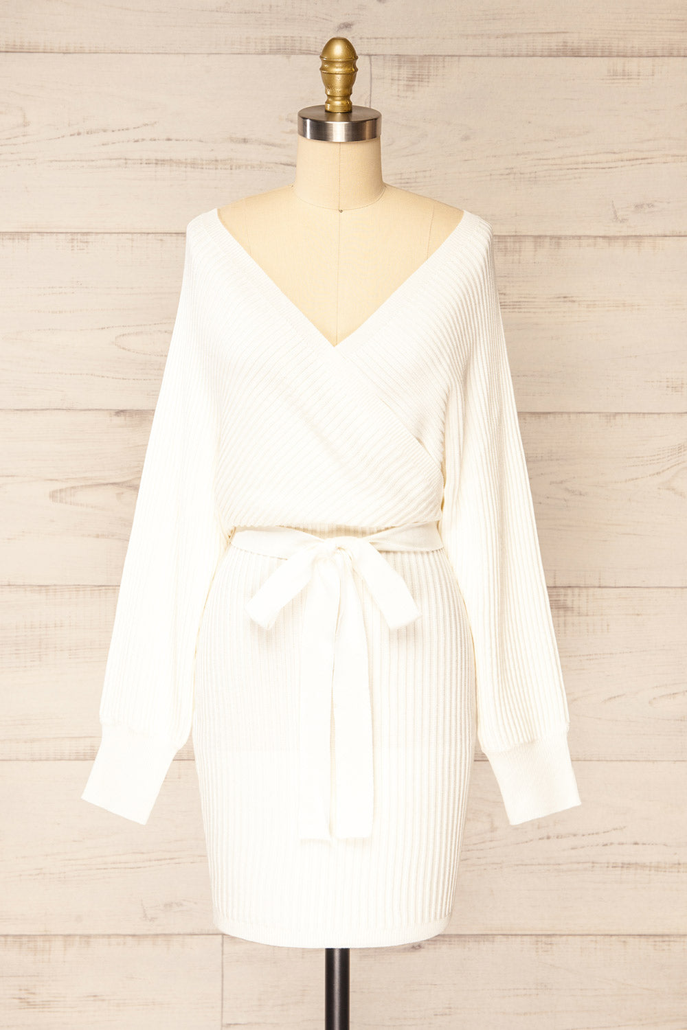 Bergame Ivory Knitted Wrap Dress | La petite garçonne front view