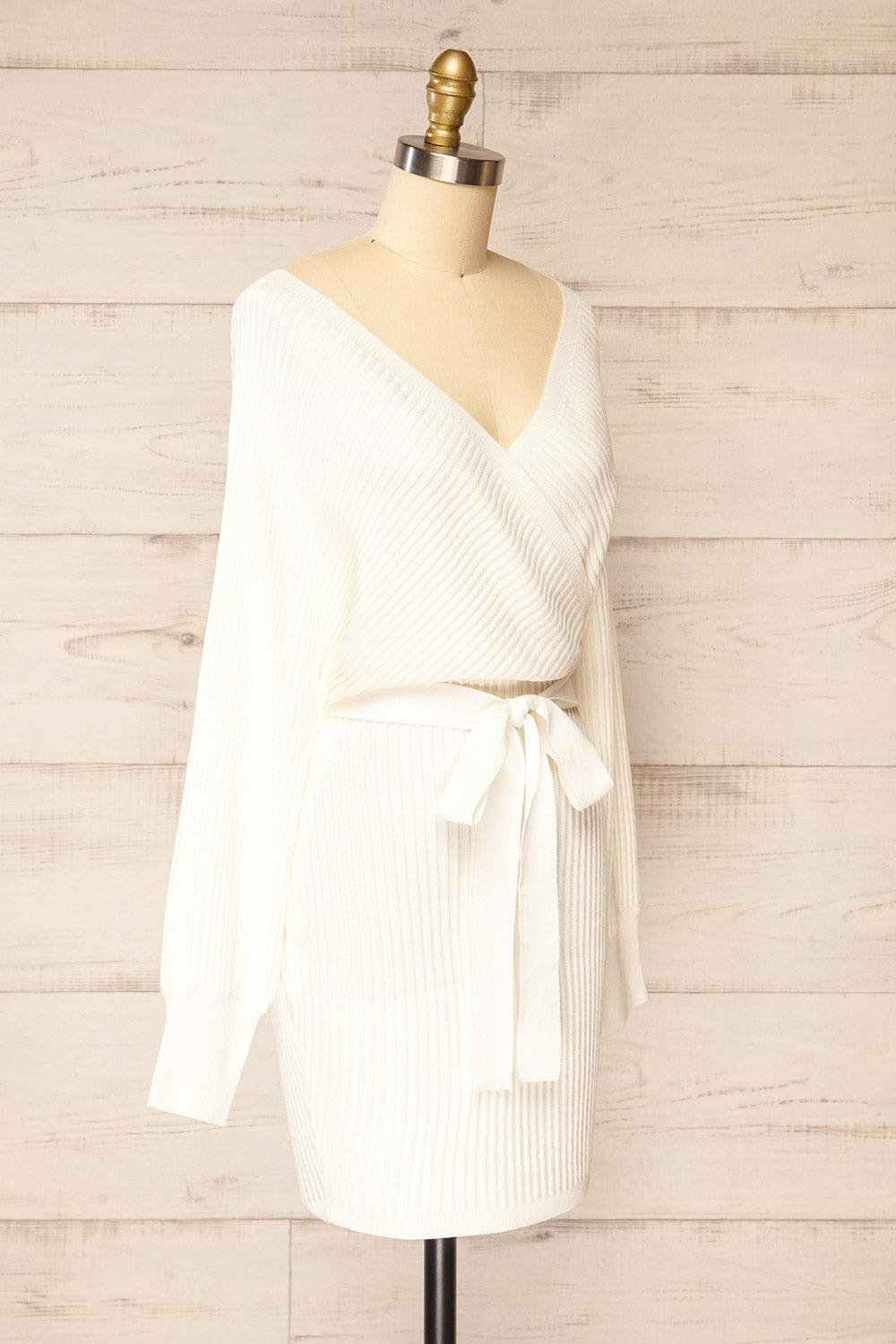 Bergame Ivory Knitted Wrap Dress | La petite garçonne side view