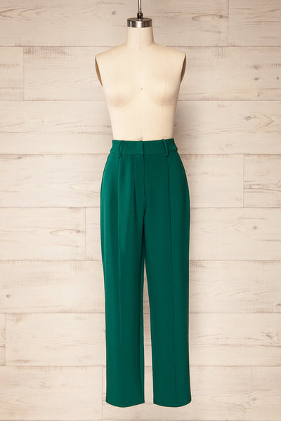 Bergonce High-Waisted Emerald Pants | La petite garçonne front view
