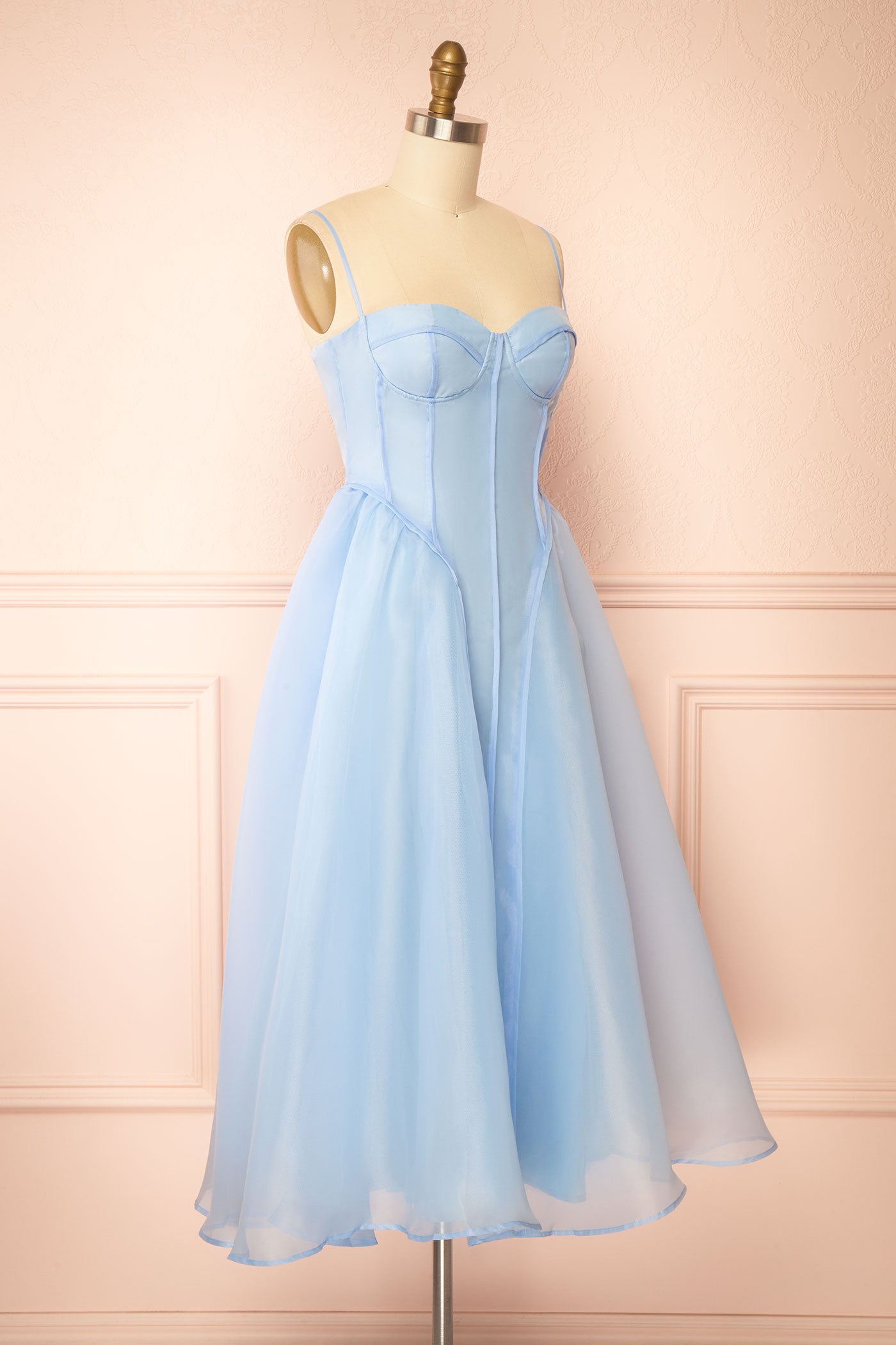 Berthia Light Blue Corset Organza Midi Dress | Boutique 1861 side