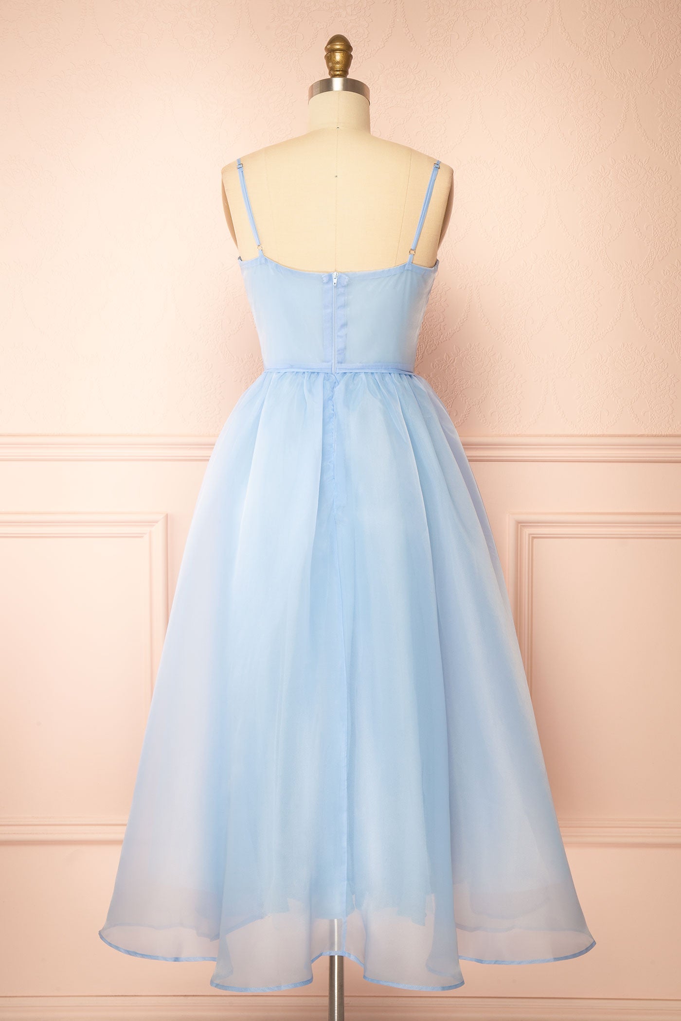 Berthia Light Blue Corset Organza Midi Dress | Boutique 1861 back
