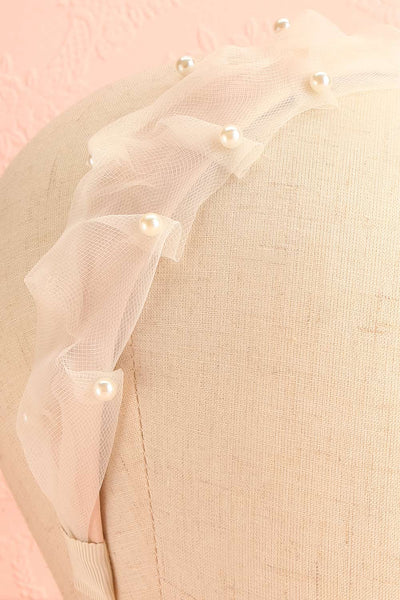 Bessy Ivory Headband w/ Tulle & Pearls | Boutique 1861 close-up