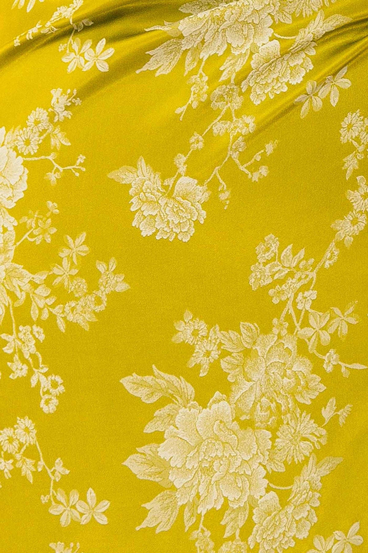 fabric view of Bethea Chartreuse Cowl Neck Satin Jacquard Midi Dress at Boutique 1861 
