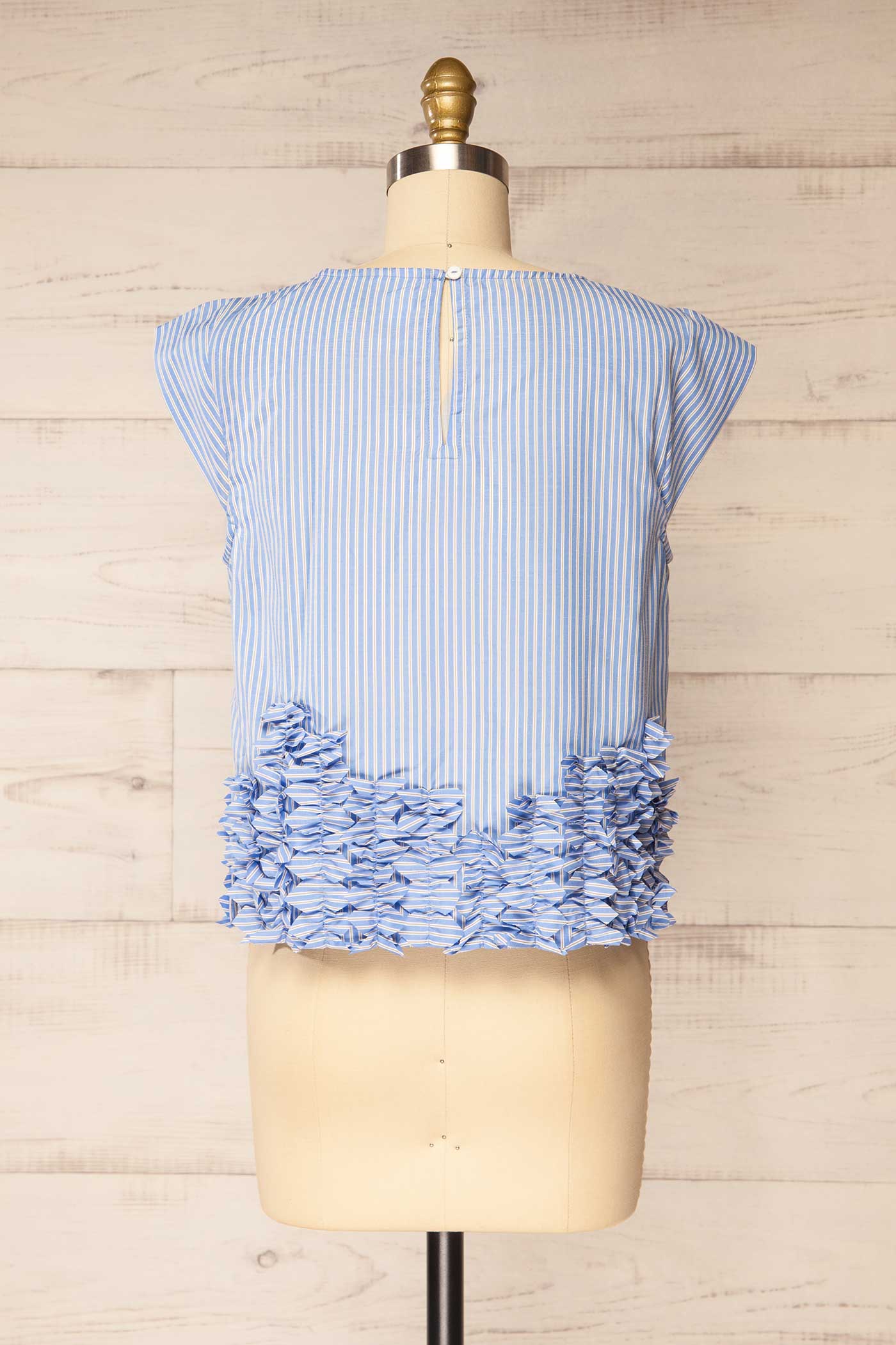 Betul Blue and White Striped Ruffle Hem Cap Sleeve Top | La petite garçonne back
