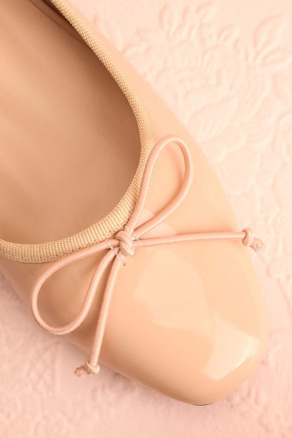 Beverlie Beige Heeled Ballerina Shoes w/ Bow | Boutique 1861 flat close-up