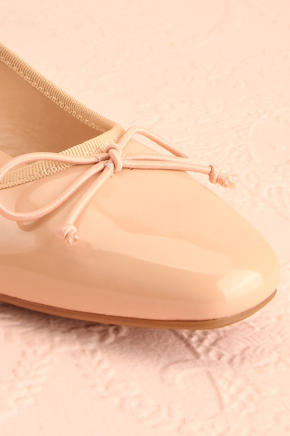 Beverlie Beige Heeled Ballerina Shoes w/ Bow | Boutique 1861 front close-up