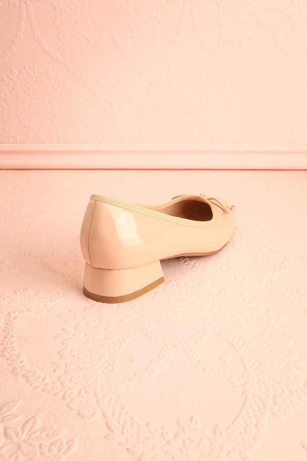 Beverlie Beige Heeled Ballerina Shoes w/ Bow | Boutique 1861 back view