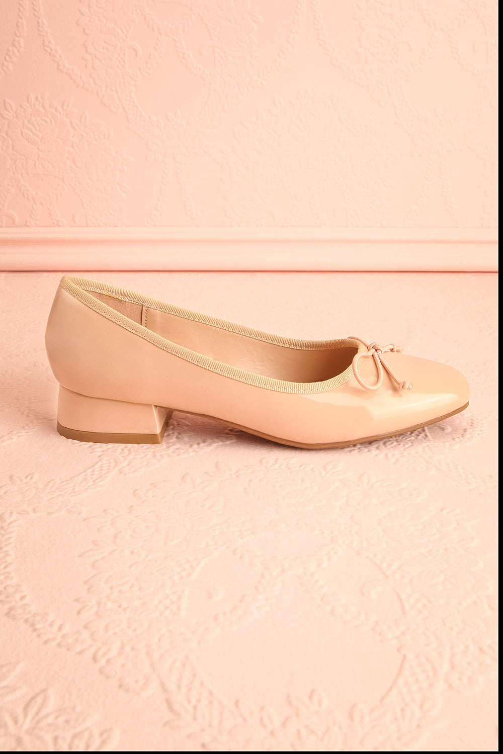 Beverlie Beige Heeled Ballerina Shoes w/ Bow | Boutique 1861 side view