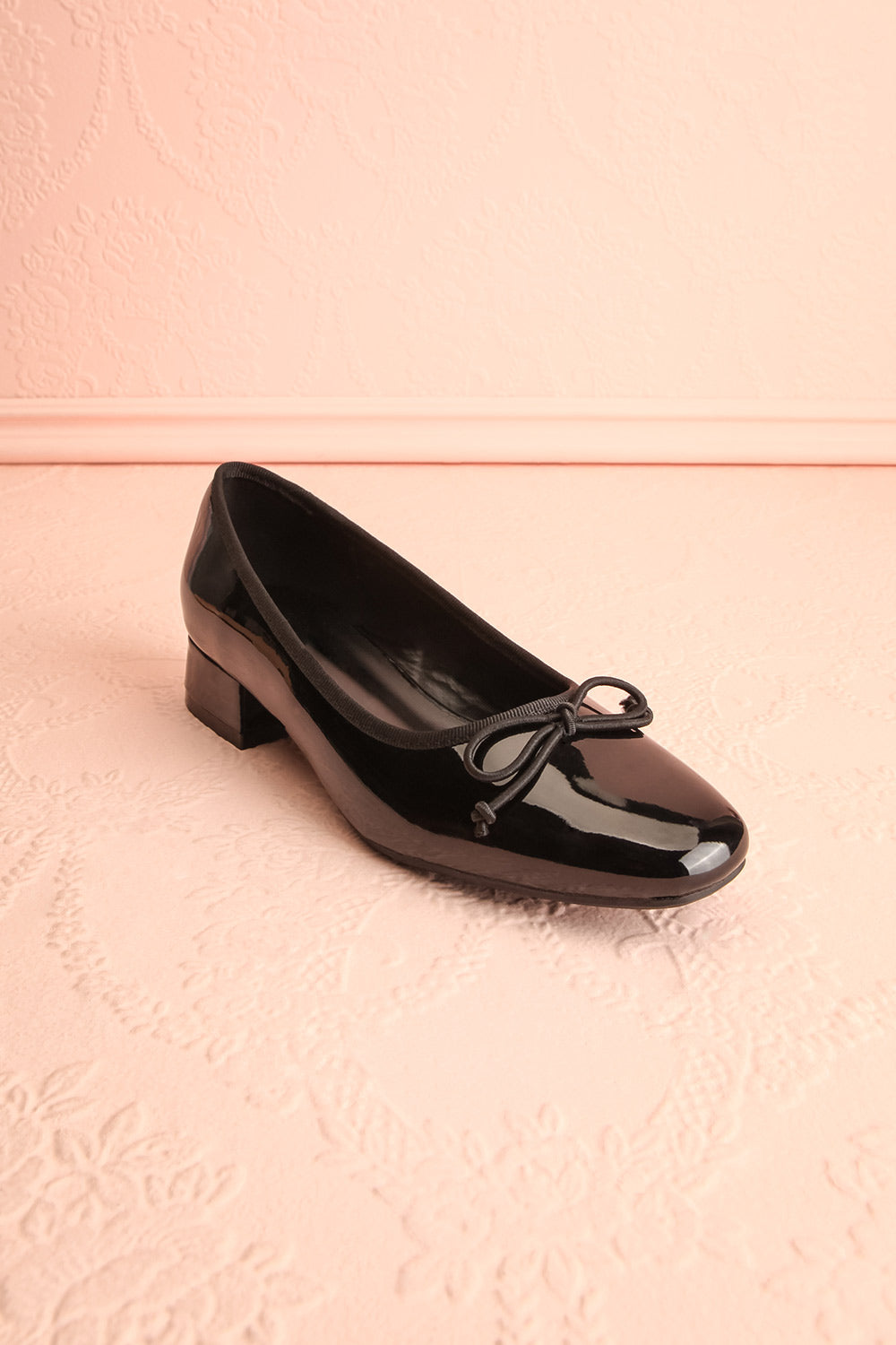 Beverlie Black Heeled Ballerina Shoes w/ Bow | Boutique 1861 front view