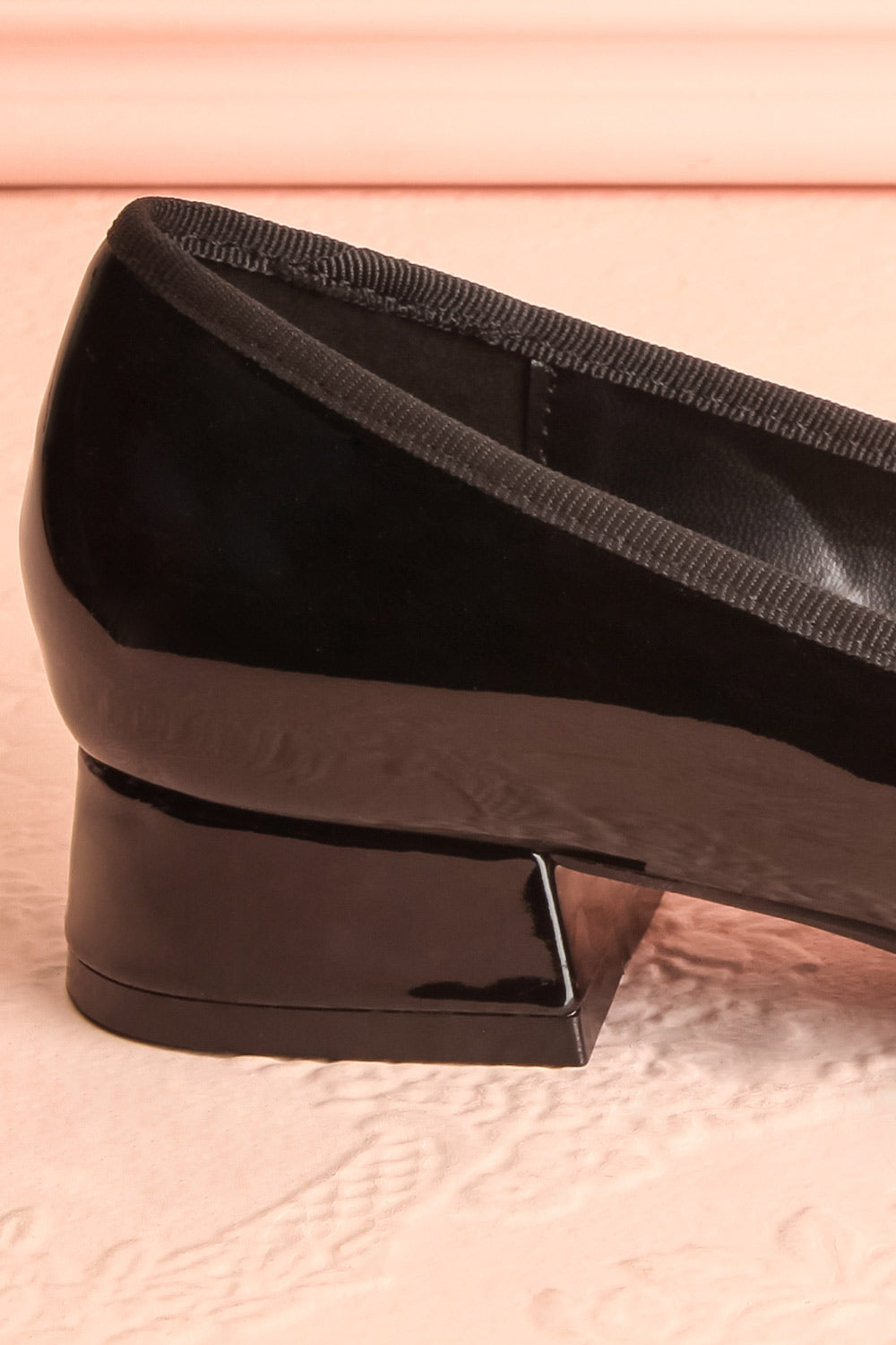 Beverlie Black Heeled Ballerina Shoes w/ Bow | Boutique 1861 side close-up