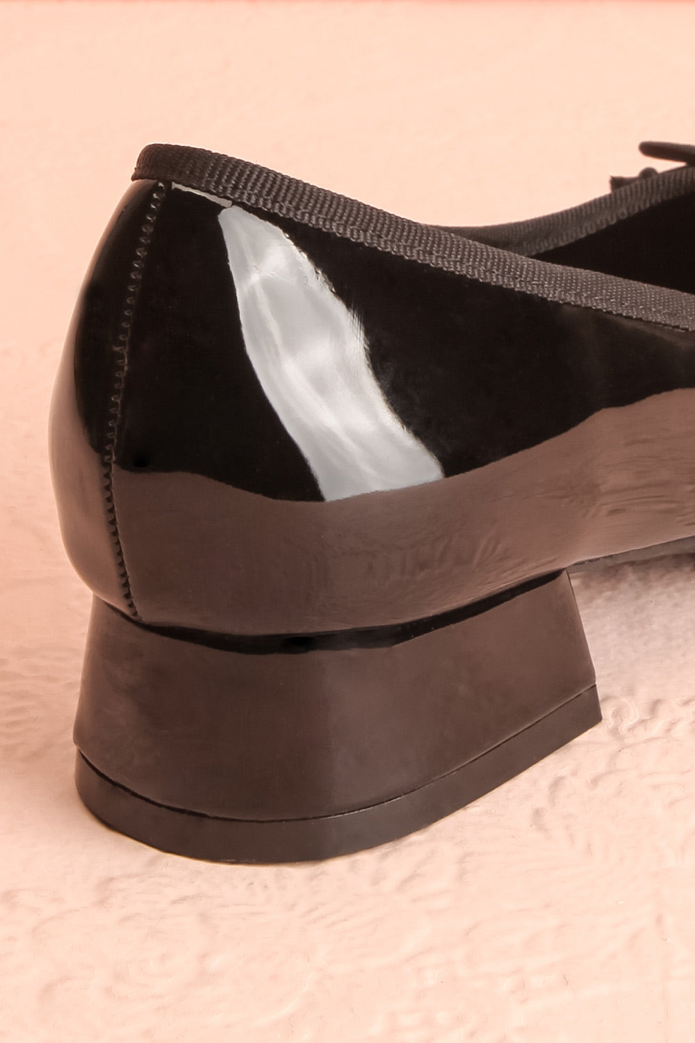 Beverlie Black Heeled Ballerina Shoes w/ Bow | Boutique 1861 back close-up