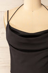 Beziers Black Cowl Neck Cropped Satin Top | La petite garçonne close-up