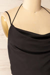 Beziers Black Cowl Neck Cropped Satin Top | La petite garçonne side close-up