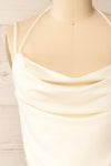 Beziers Ivory Cowl Neck Cropped Satin Top | La petite garçonne front close-up