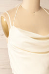 Beziers Ivory Cowl Neck Cropped Satin Top | La petite garçonne side close-up