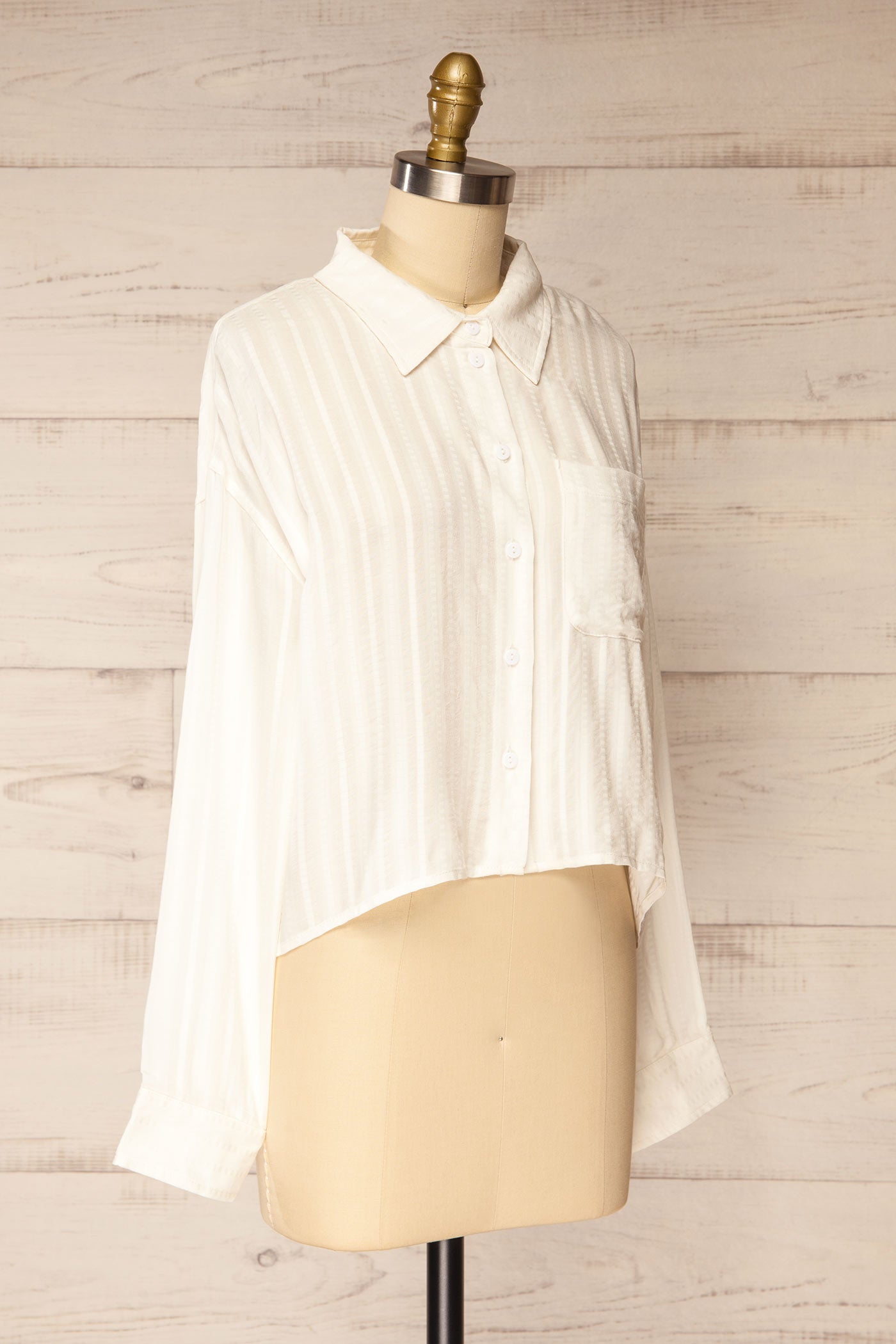 Bhilai Ivory Striped and Cropped Button-Down Shirt | La petite garçonne side