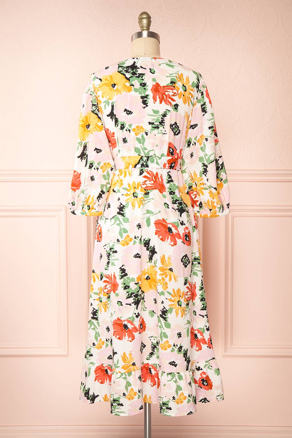 Bianma Colorful Floral Wrap Dress w/ Long Sleeves | Boutique 1861 back view