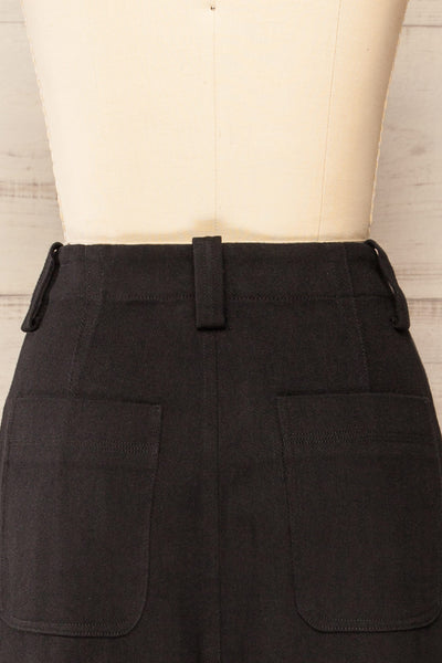 Bibury Black Wide Denim Leg Pants | La petite garçonne back close-up