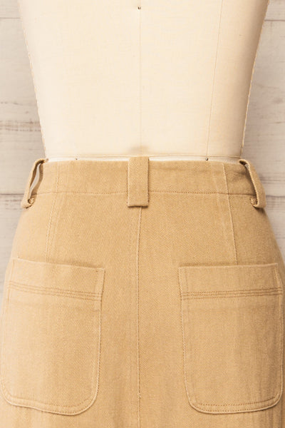 Bibury Taupe Wide Leg Denim Pants | La petite garçonne side close-up