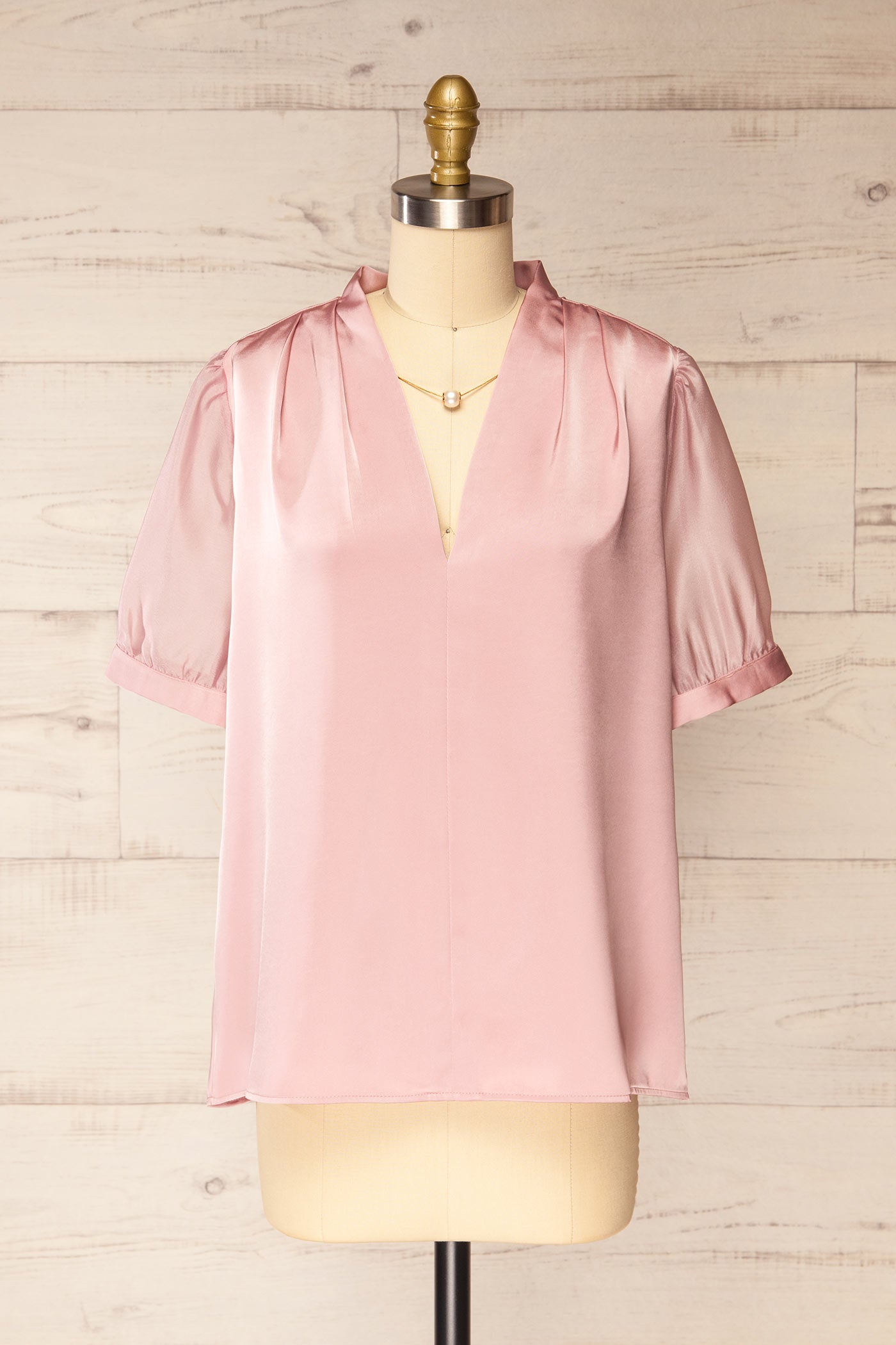 Bidar Mauve | Blouse Satinée Plissée à Encolure en V