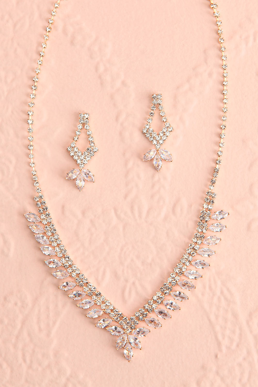 Bidule Gold Crystal Earrings & Necklace Set | Boutique 1861 flat view