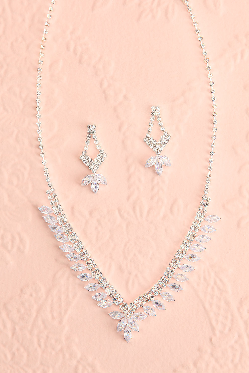 Bidule Silver Crystal Earrings & Necklace Set | Boudoir 1861 flat view