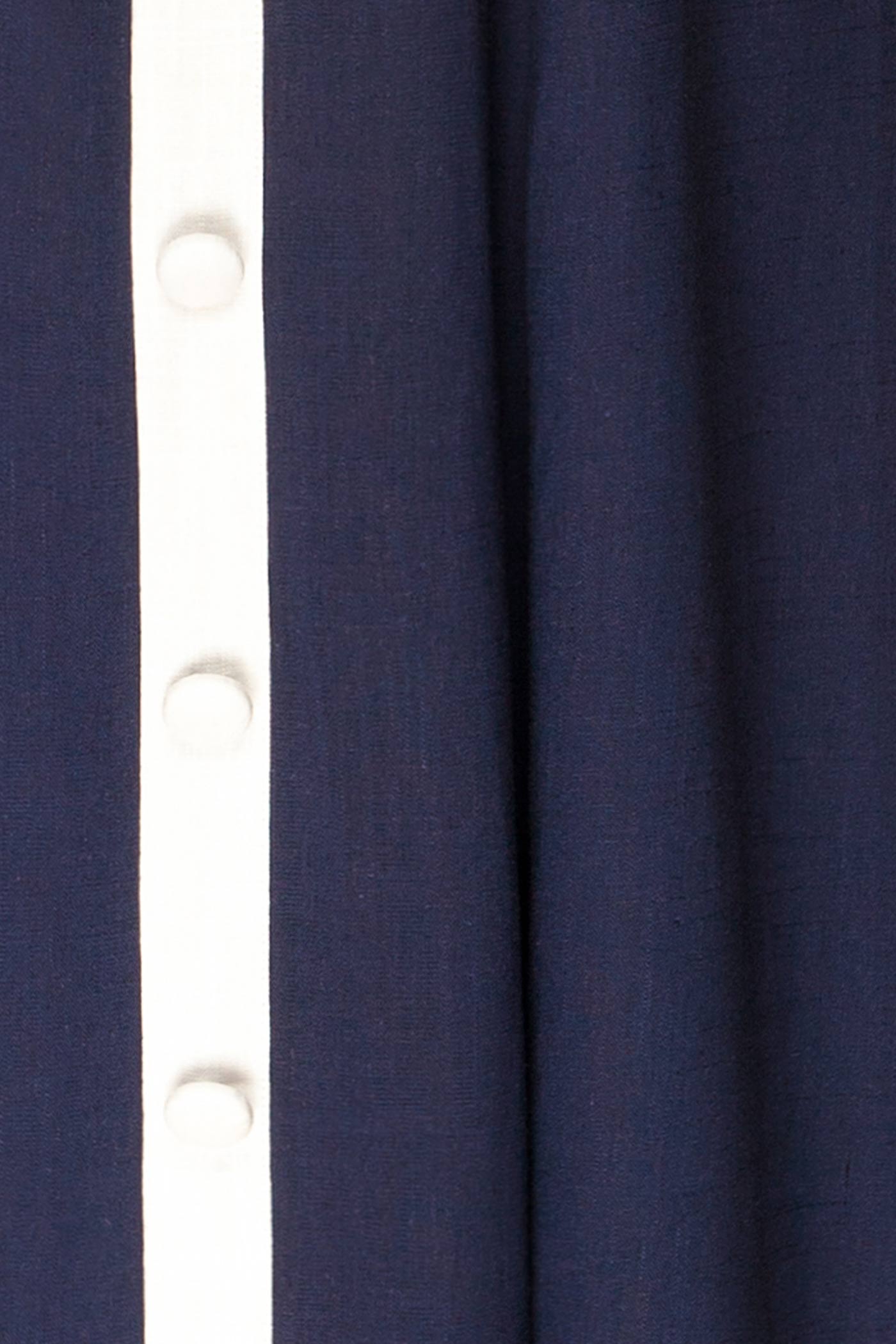 Biella Navy Midi Dress with White Contrast Trim | La petite garçonne fabric 