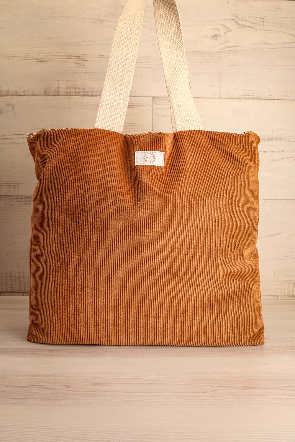 Bienveillant Caramel Corduroy Tote Bag | La petite garçonne front